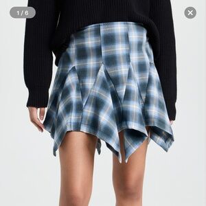 Free People Blue Women's Xia Plaid Handkerchief-Hem Mini Skirt